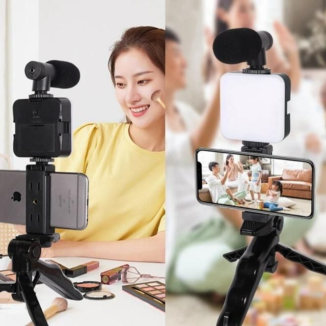 video-vlogger-kit-microphone-led-fill-light-tripod-for-phone-video-kit-tripod-kit